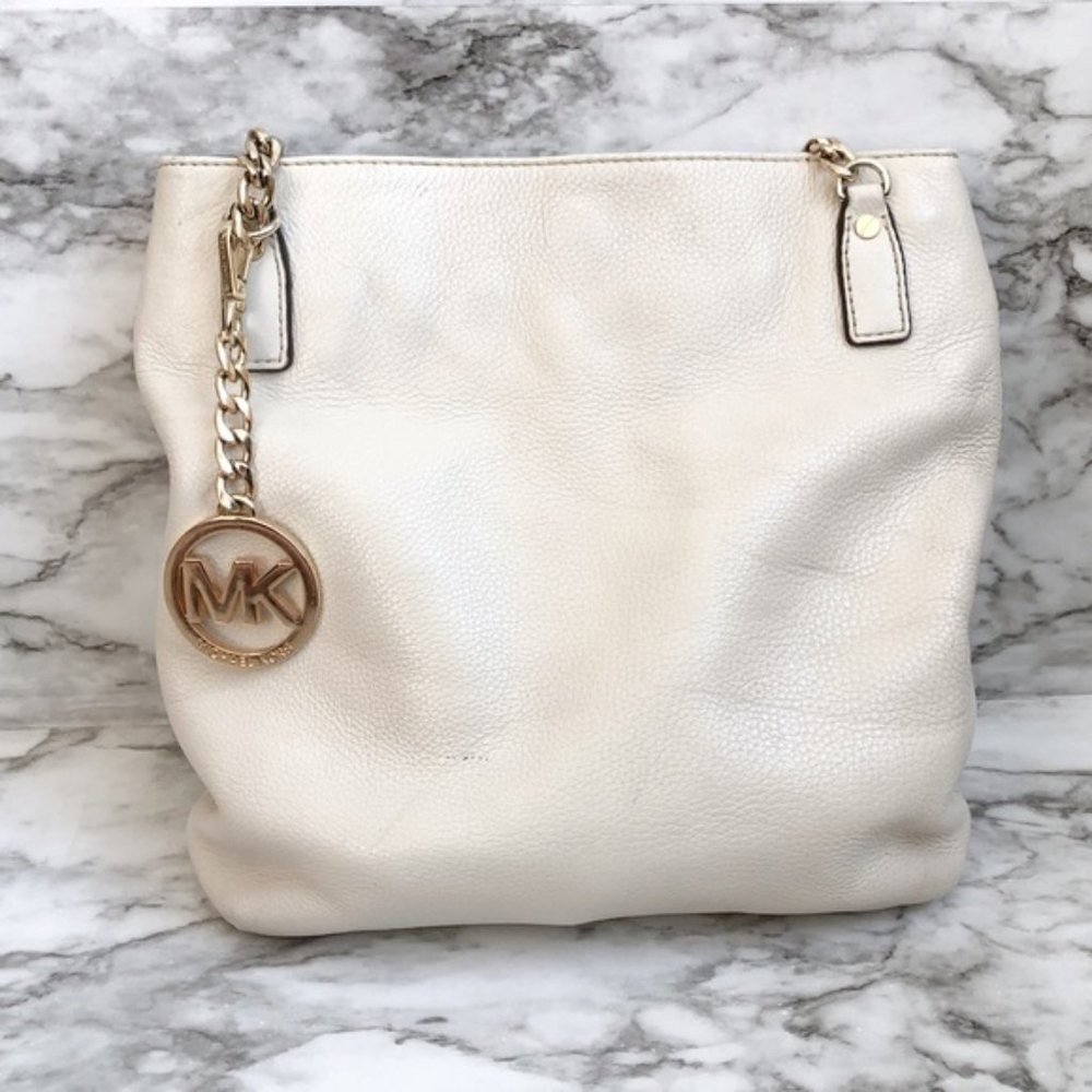 MICHAEL KORS HANDBAG LEATHER CREAM PURSE GOLD MK